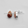 Venta al por mayor joyas de piedras preciosas 925 pendientes de perlas de plata esterlina Gemstone Bezel Earrings